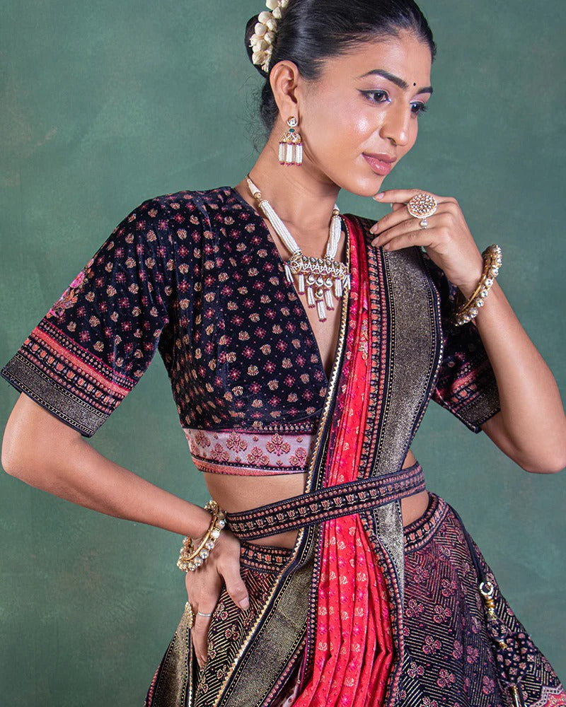 Black and red Royale Lehenga