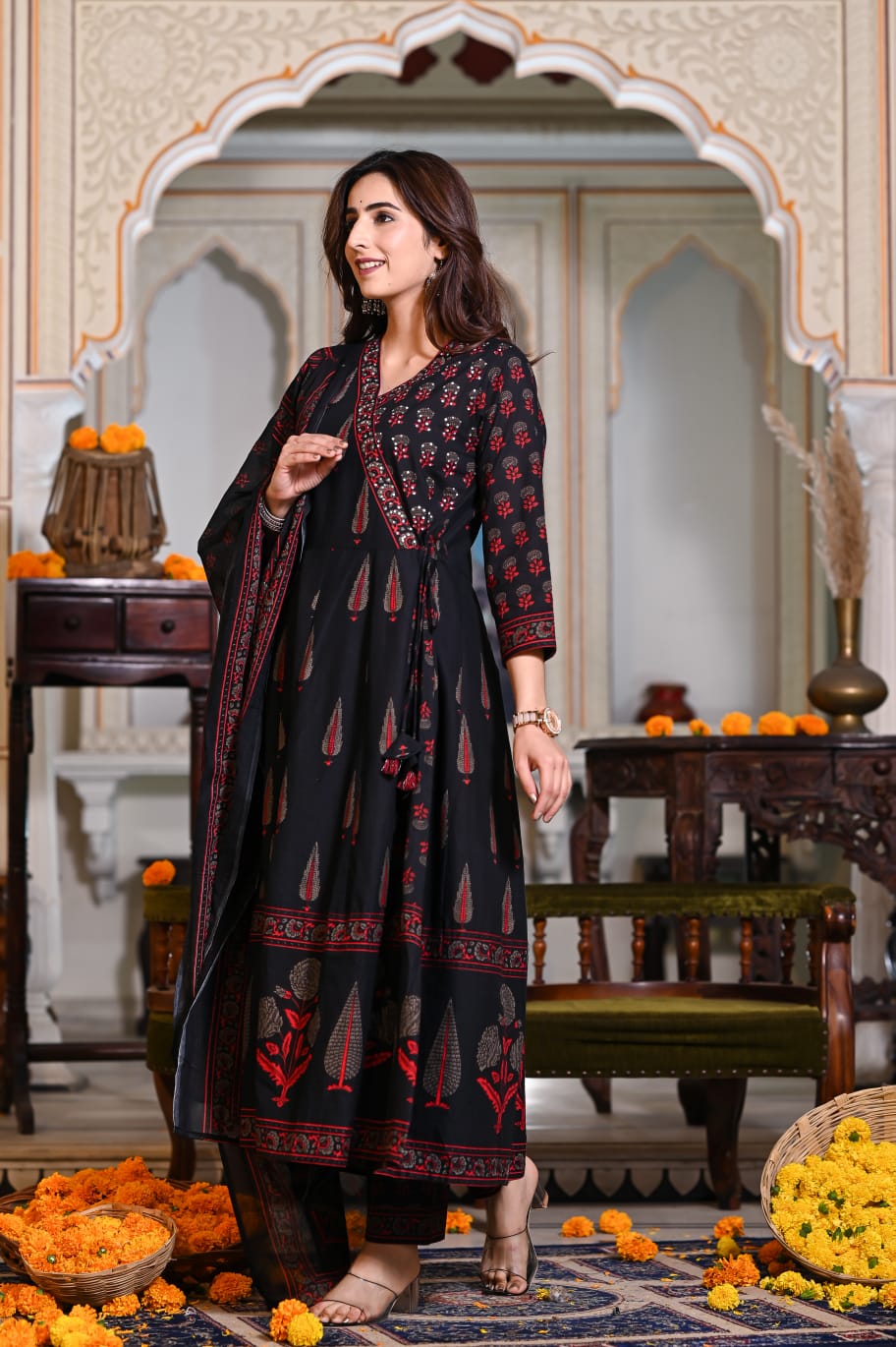 Black and red anarkali suit set