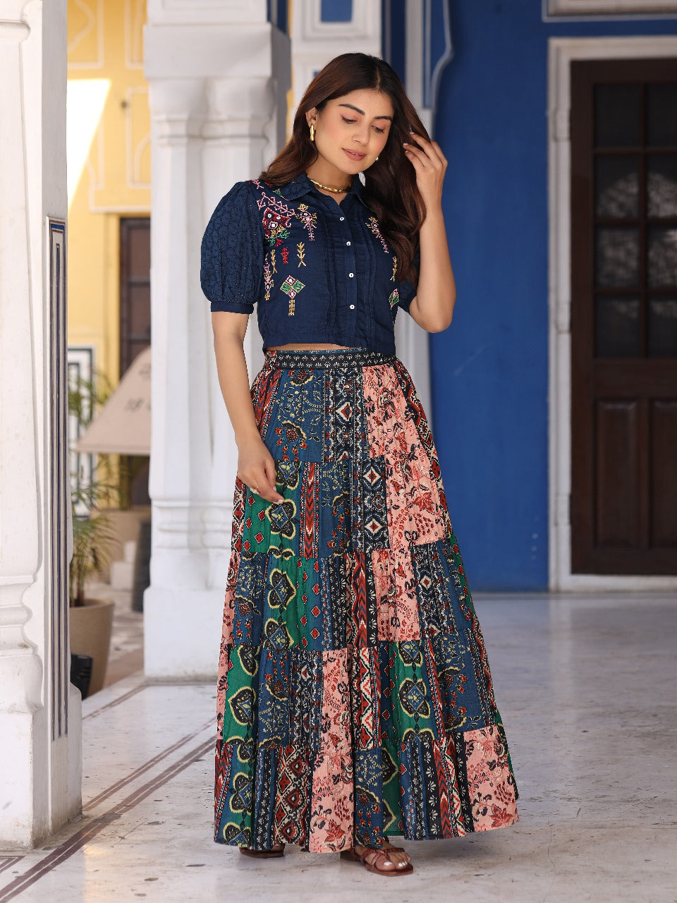 Blue colored cotton lehenga