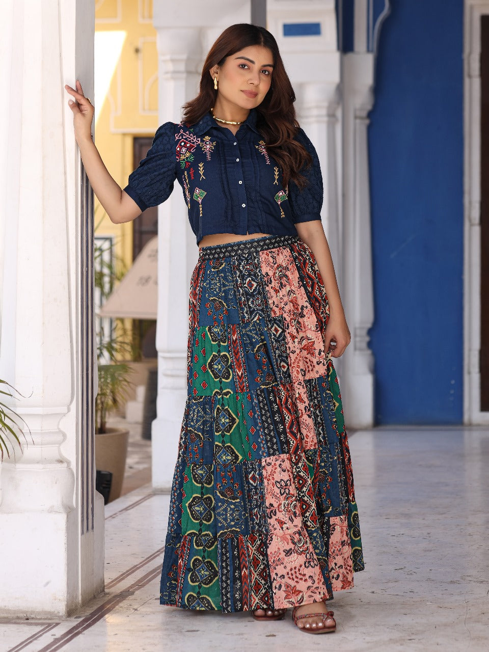 Blue colored cotton lehenga