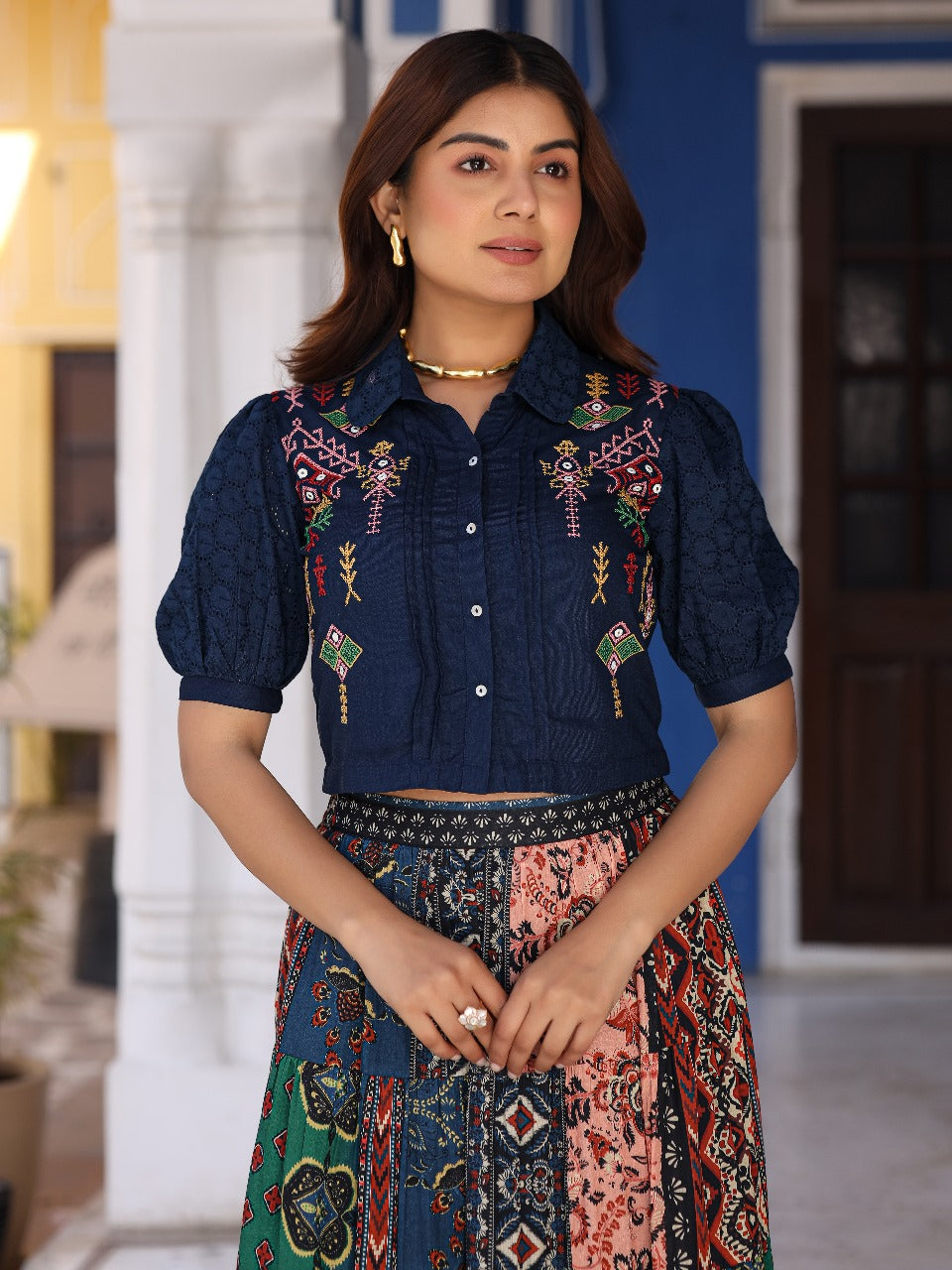 Blue colored cotton lehenga