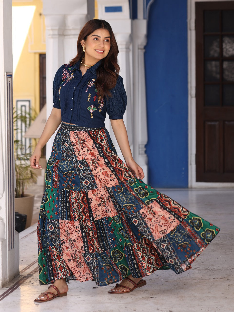 Blue colored cotton lehenga