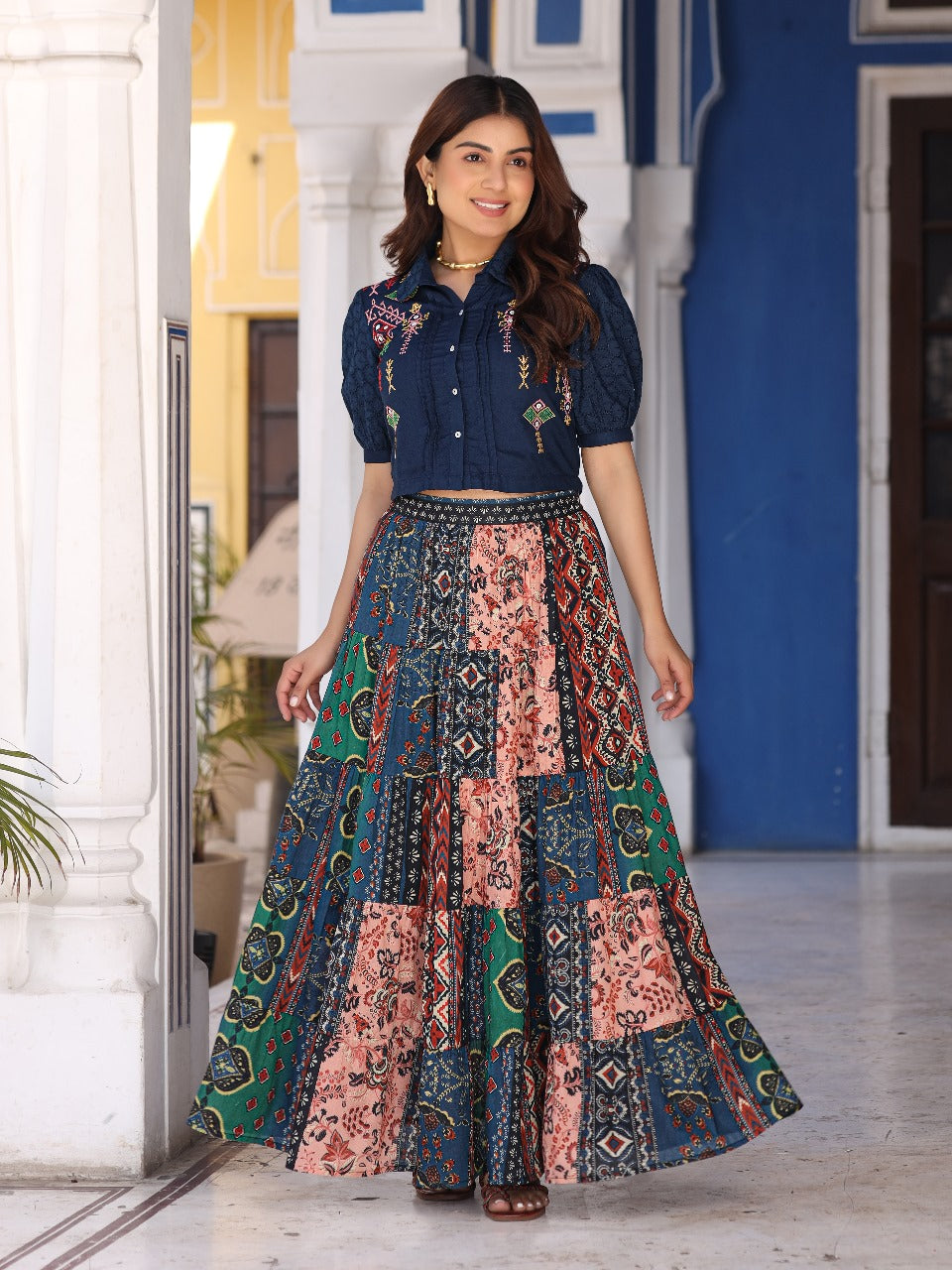 Blue colored cotton lehenga