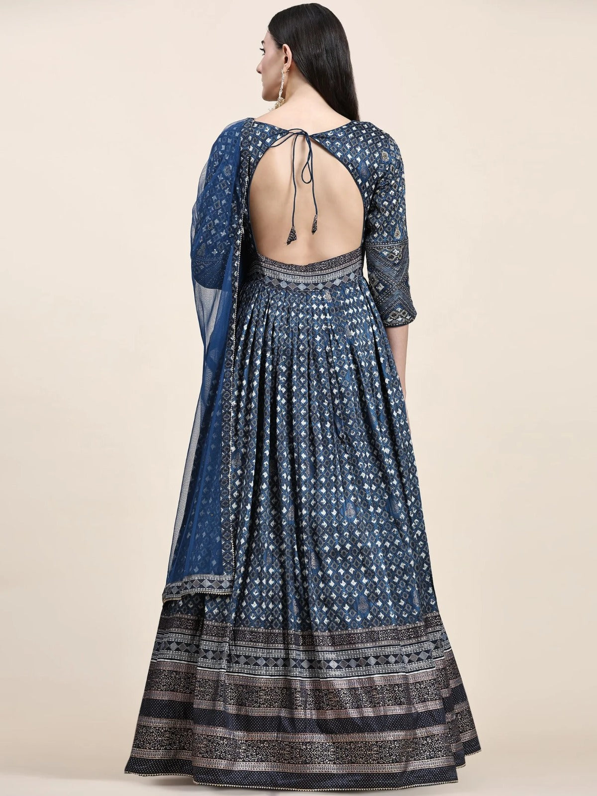 Blue embriodered long heavy gown