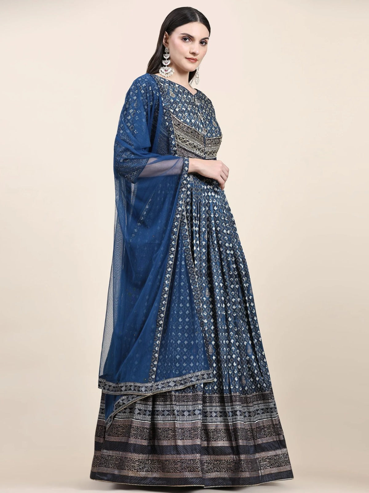 Blue embriodered long heavy gown