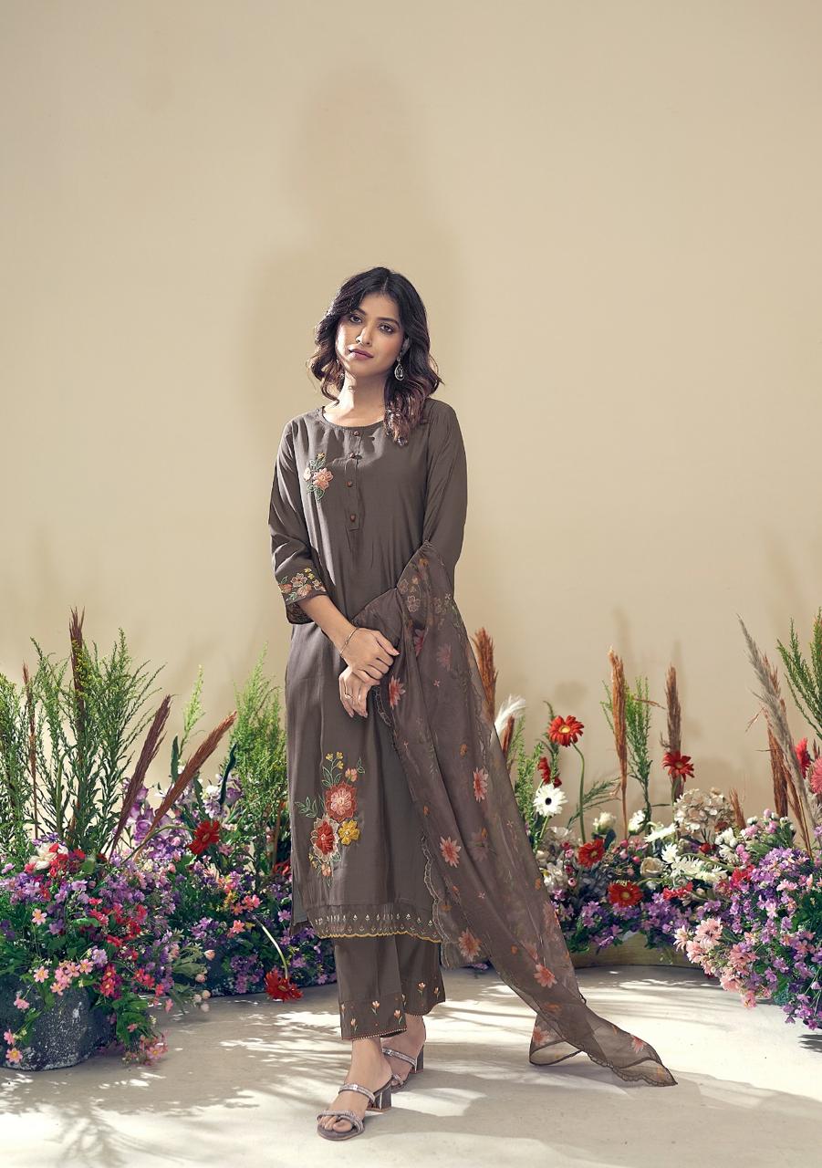 Brown flower Patchwork kurta set