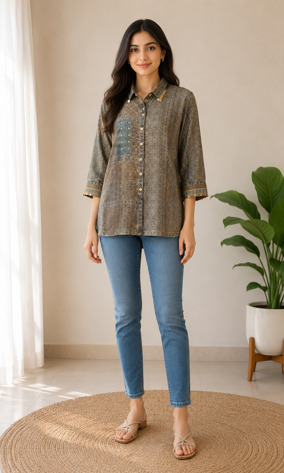 Sapphire & Cocoa Classic Print Kurta