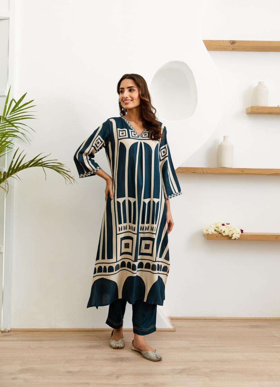 Elegant Peacock blue Kurta Set