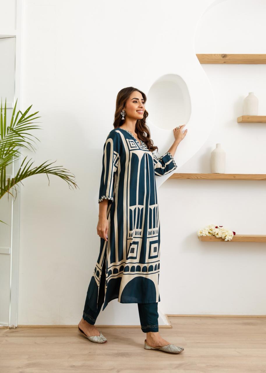 Elegant Peacock blue Kurta Set