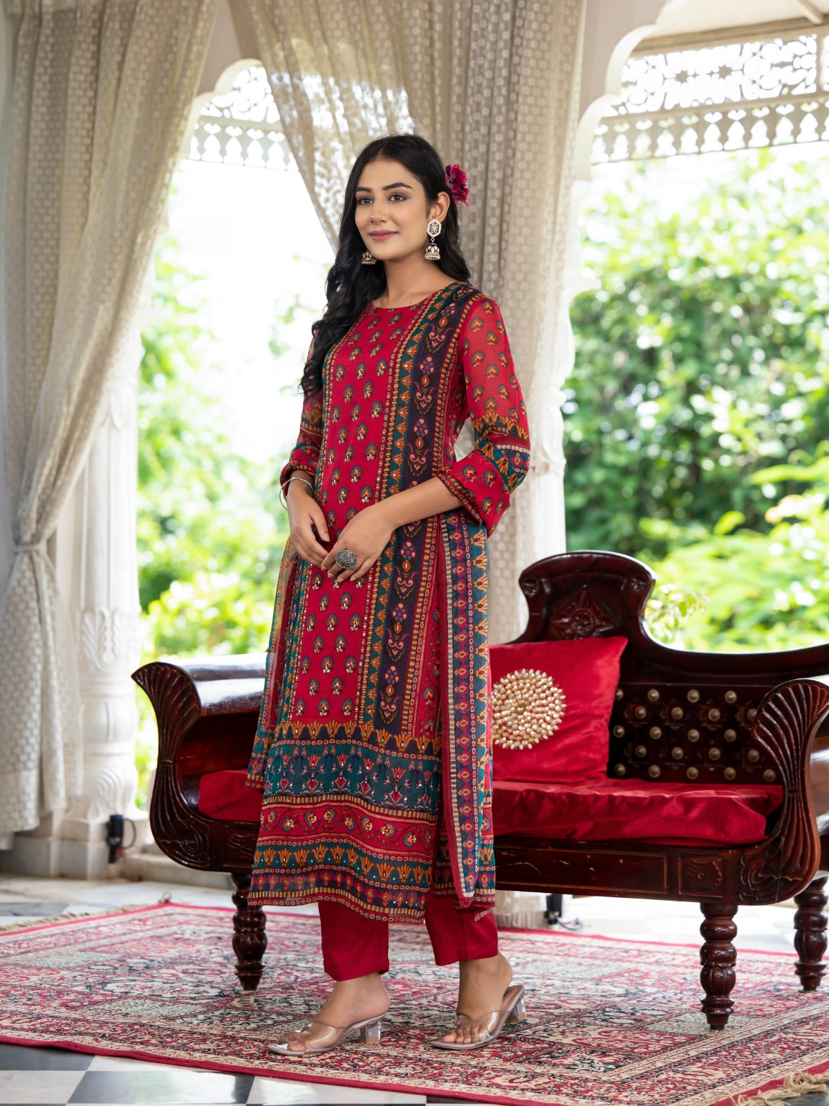 Embroiderd Cherry Red Suit set