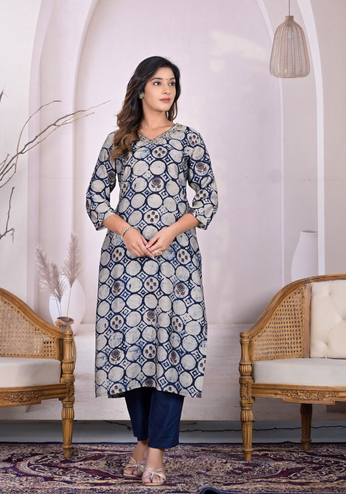 Exquisite Navy blue muslin suit