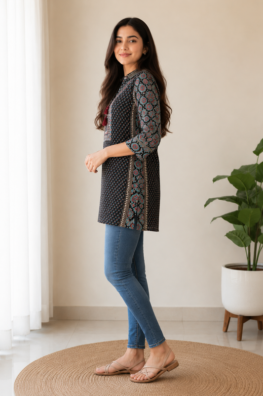 Midnight Ajrakh Charm Top