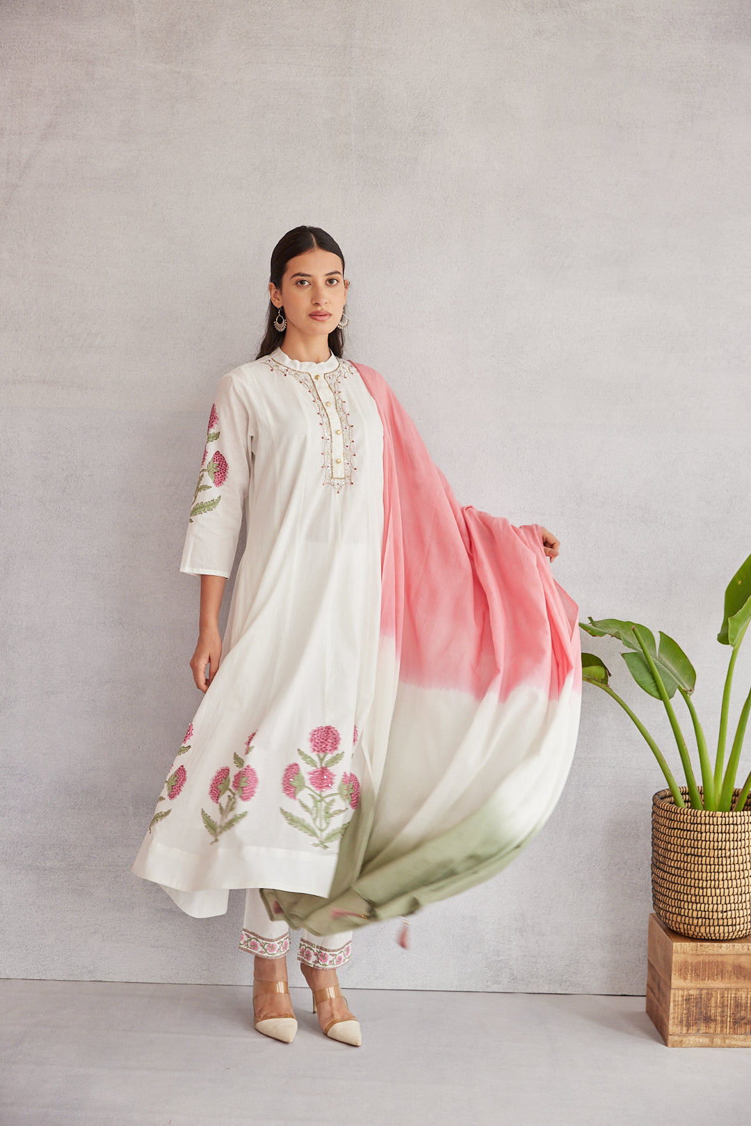 Floral Garden Anarkali Set .Pink Blush & Yellow Glow
