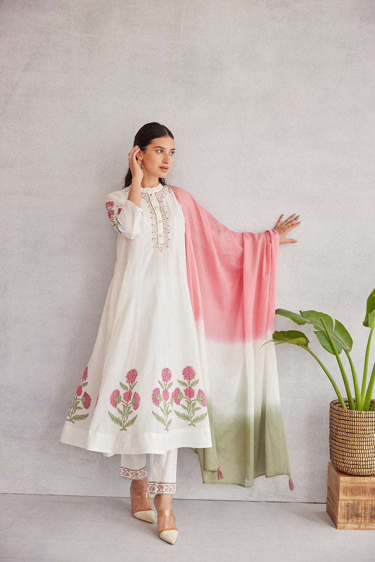 Floral Garden Anarkali Set .Pink Blush & Yellow Glow