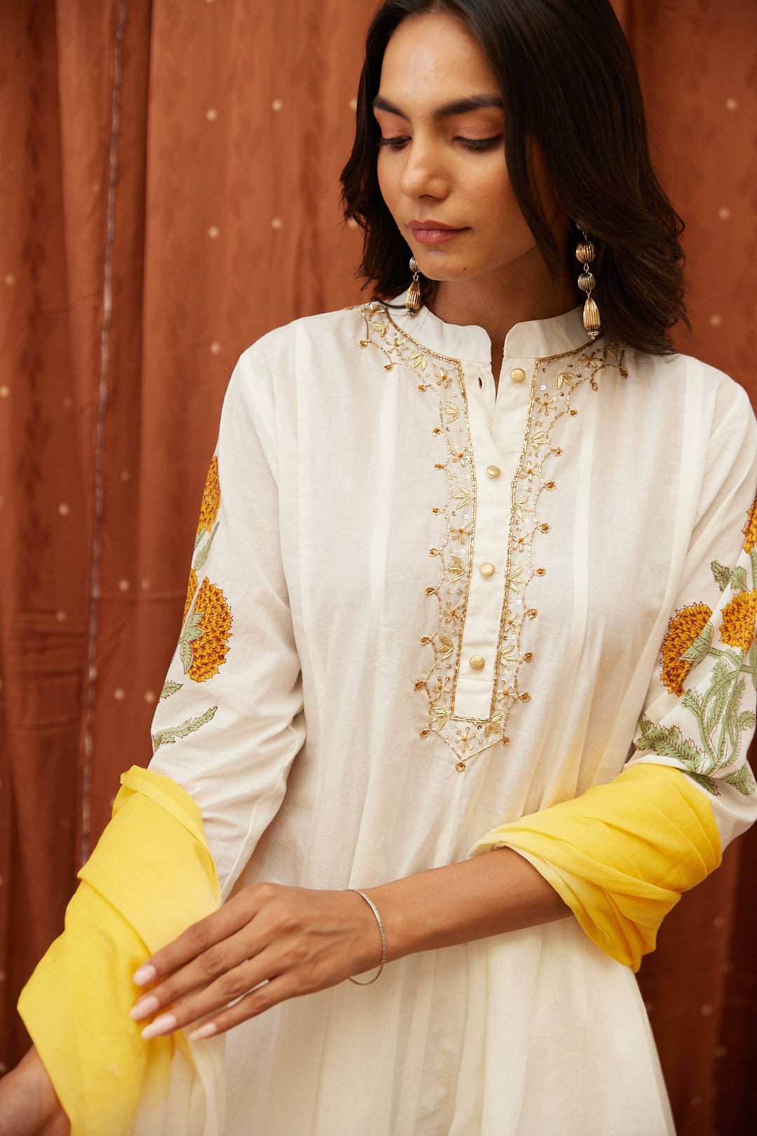 Floral Garden Anarkali Set .Pink Blush & Yellow Glow