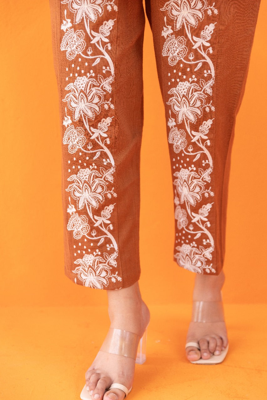 Mud brown embrodired pant set