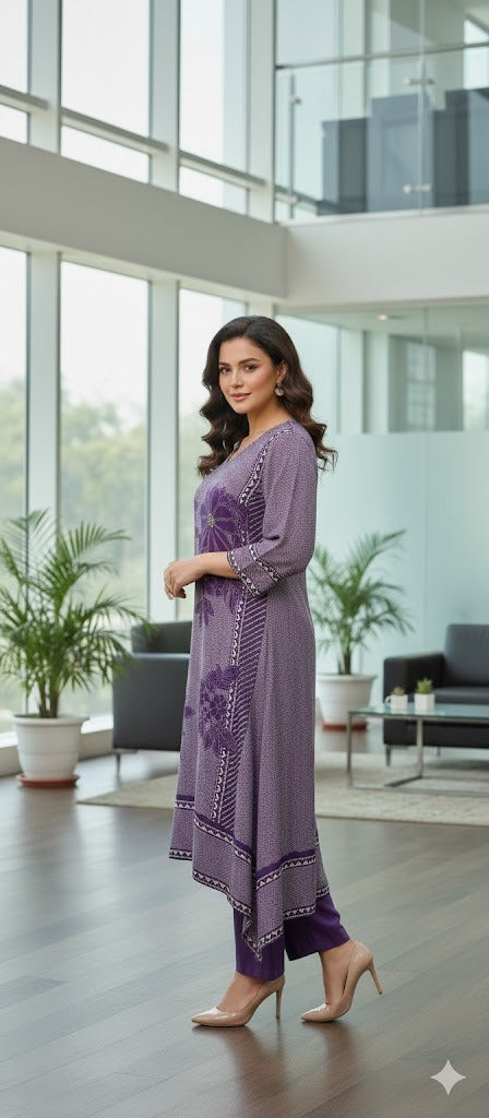 Rani & Purple Petal Elegance Kurta Set