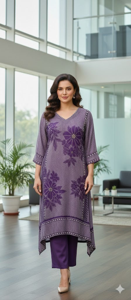 Rani & Purple Petal Elegance Kurta Set