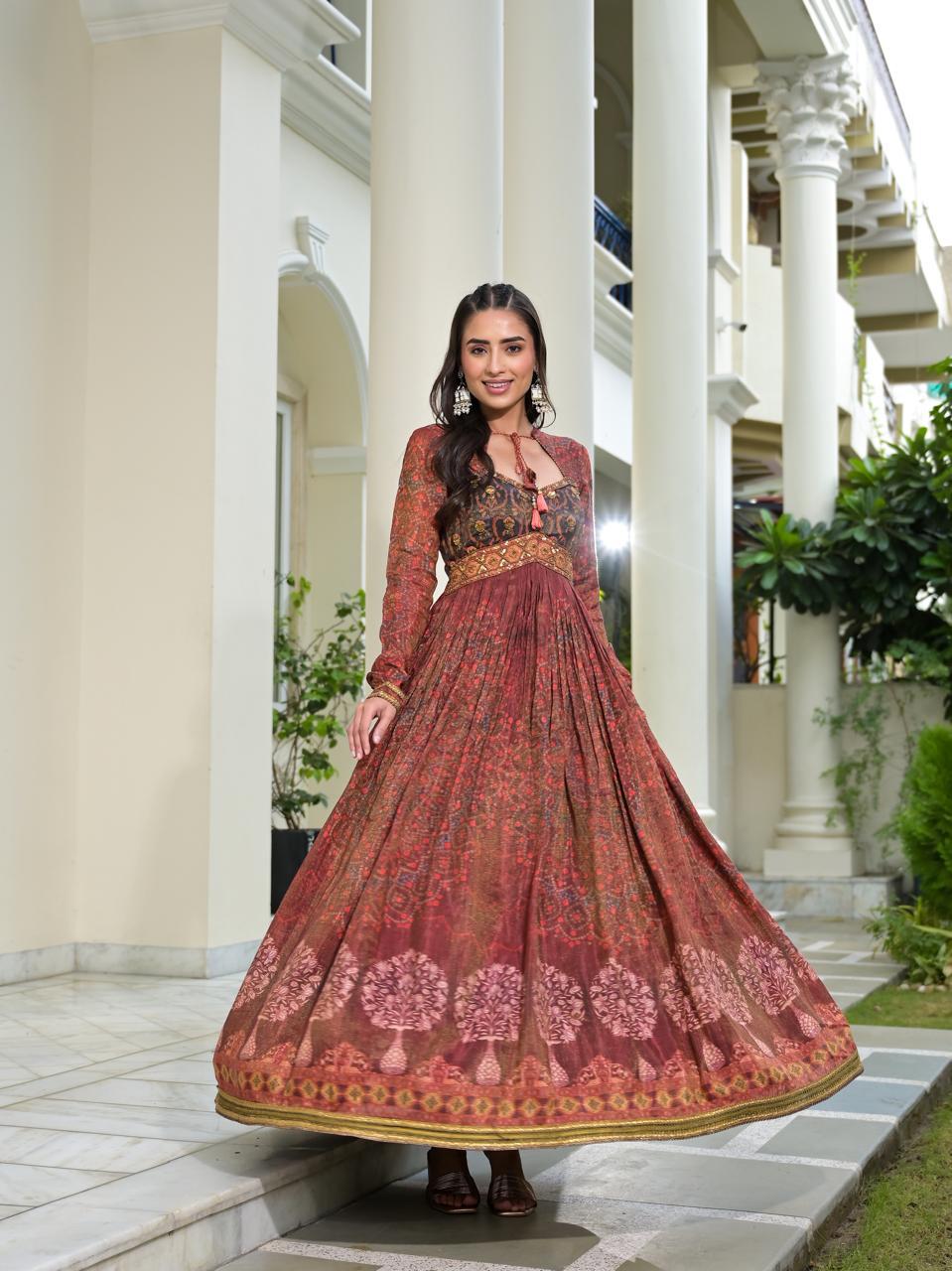 Premium festive wear Tissue silk Anarkali suit set