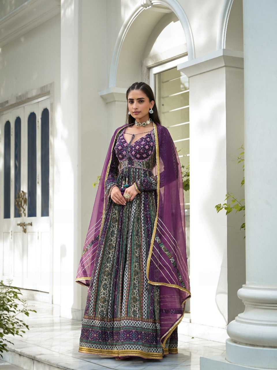 Premium festive wear dola silk lining Anarkali gown with dupatta