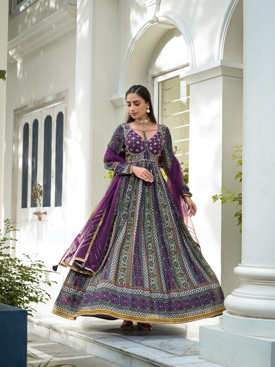 Premium festive wear dola silk lining Anarkali gown with dupatta