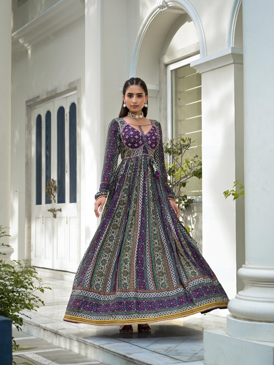 Premium festive wear dola silk lining Anarkali gown with dupatta