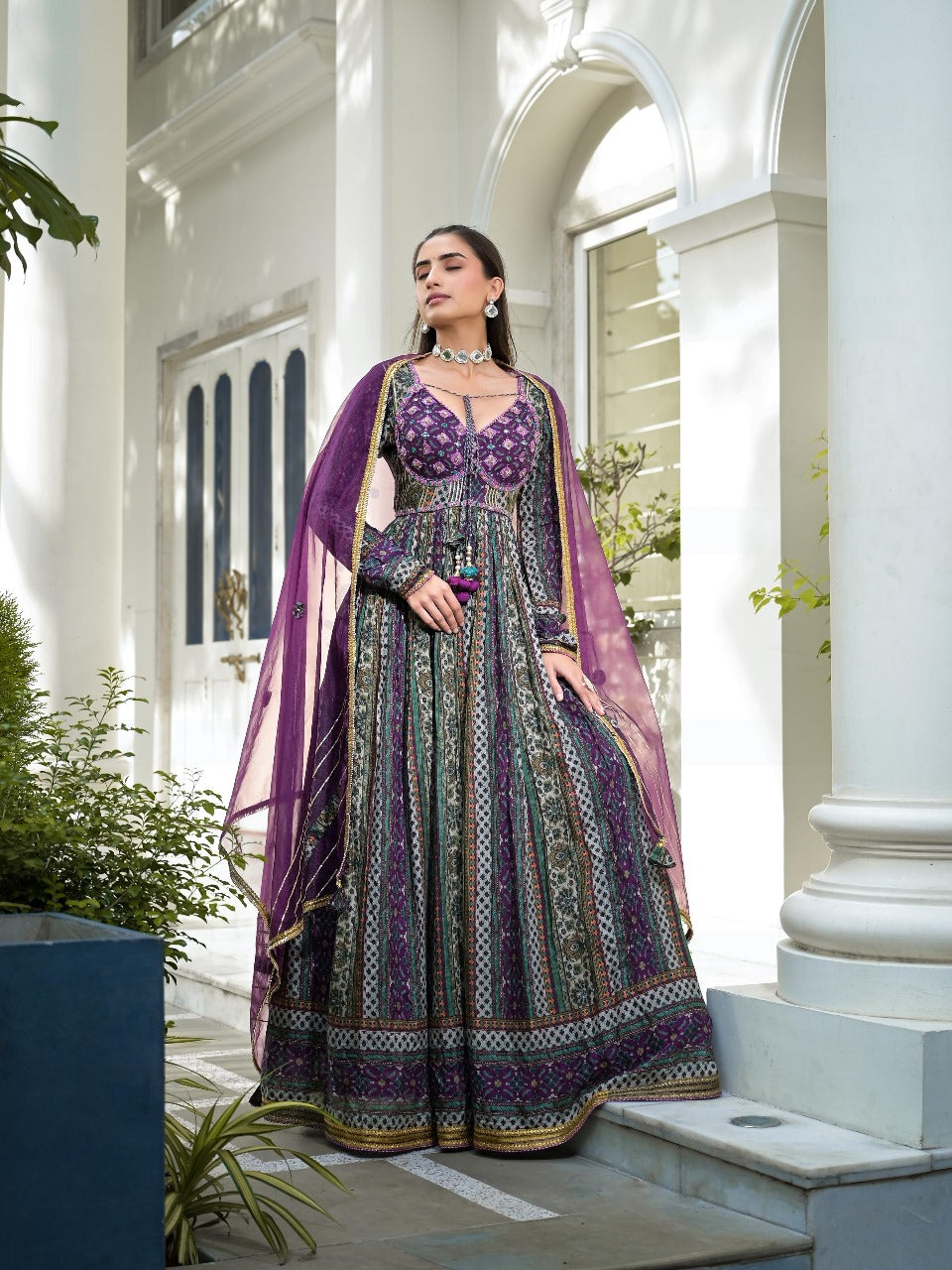 Premium festive wear dola silk lining Anarkali gown with dupatta