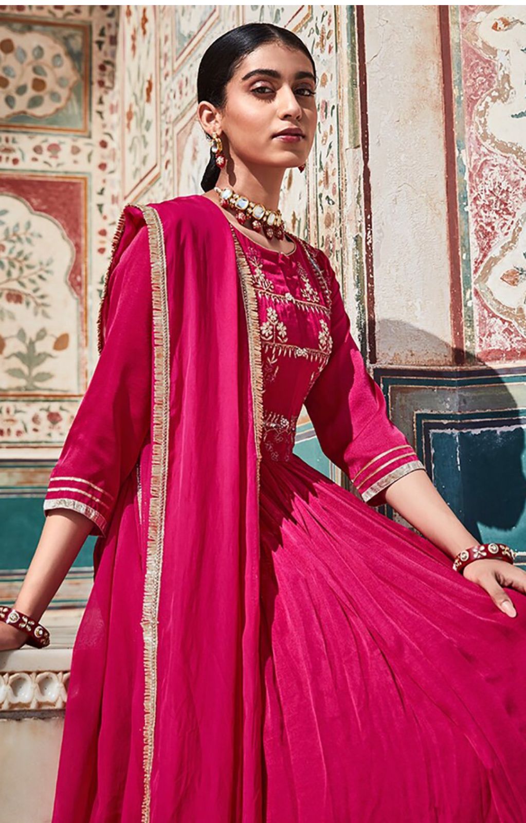 Rani Pink anakali zari crepe suit set