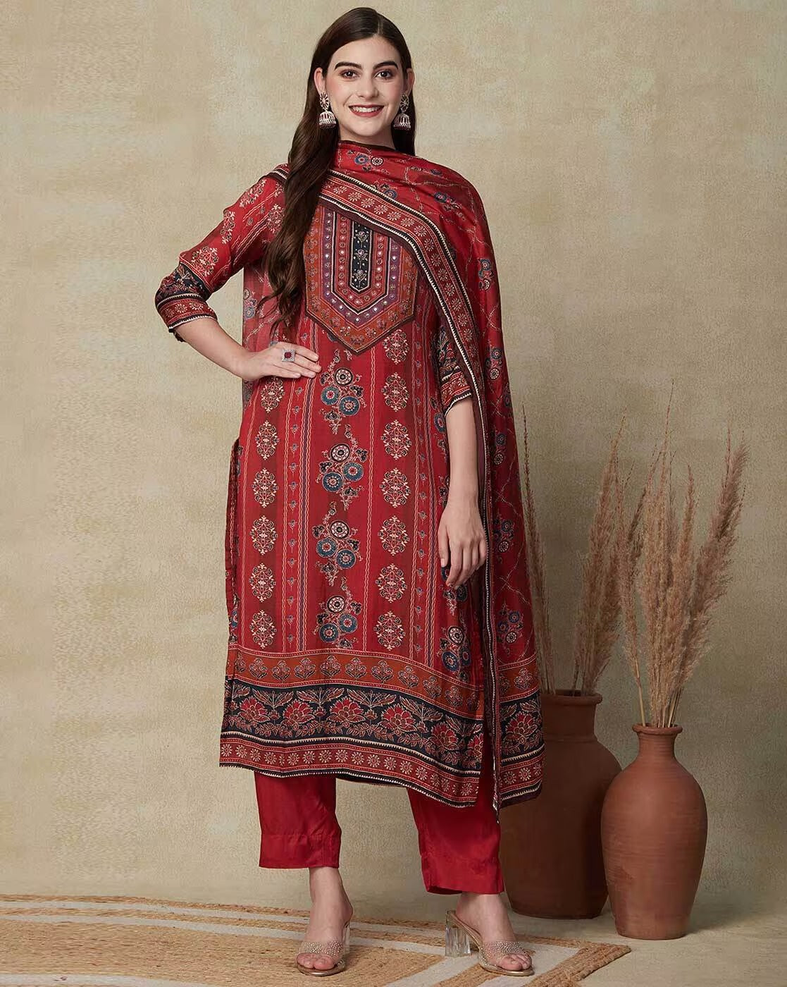 Utkarsh Red hand work suit set