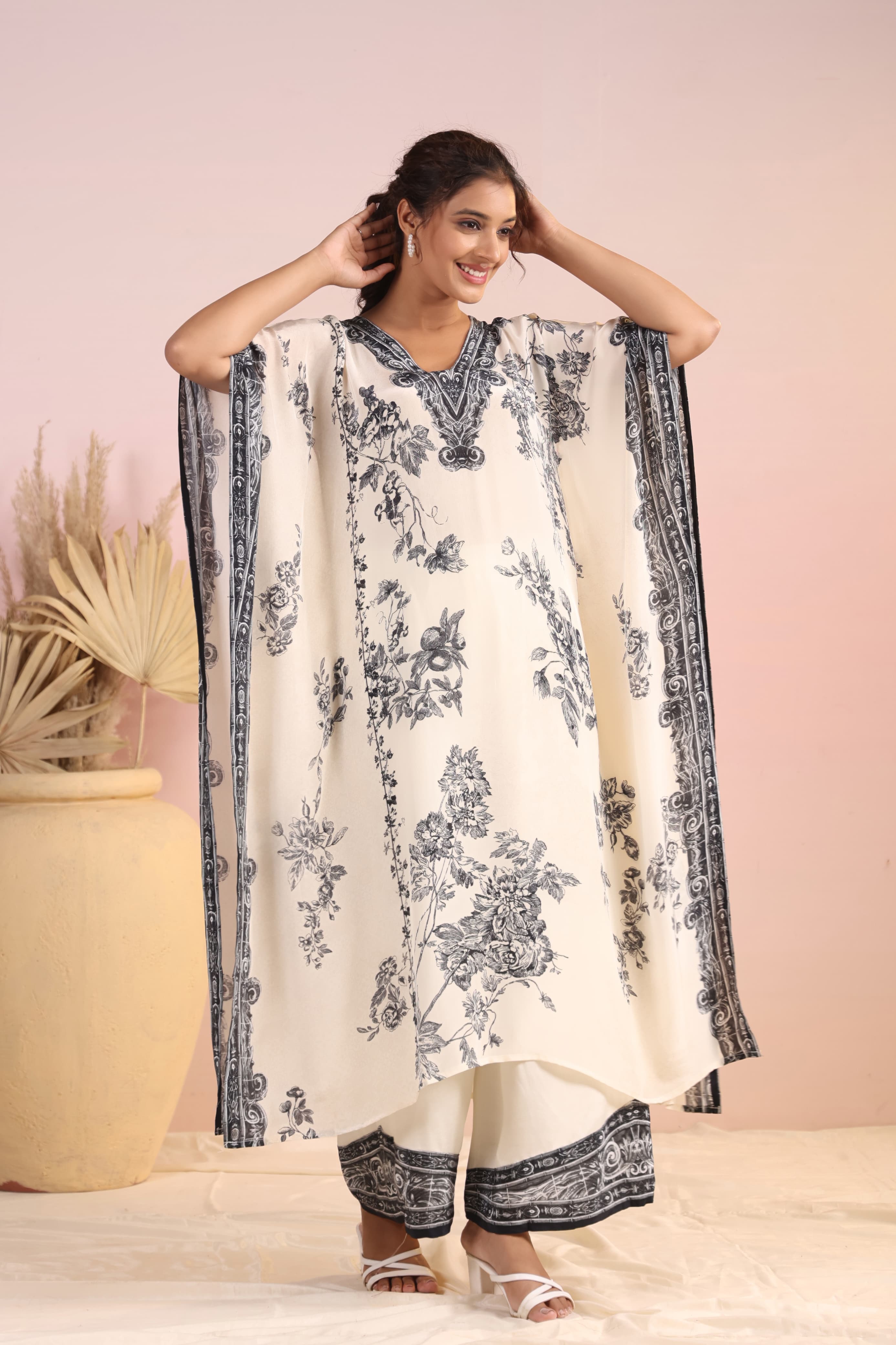 The Black and White Etheral crepe kaftan set