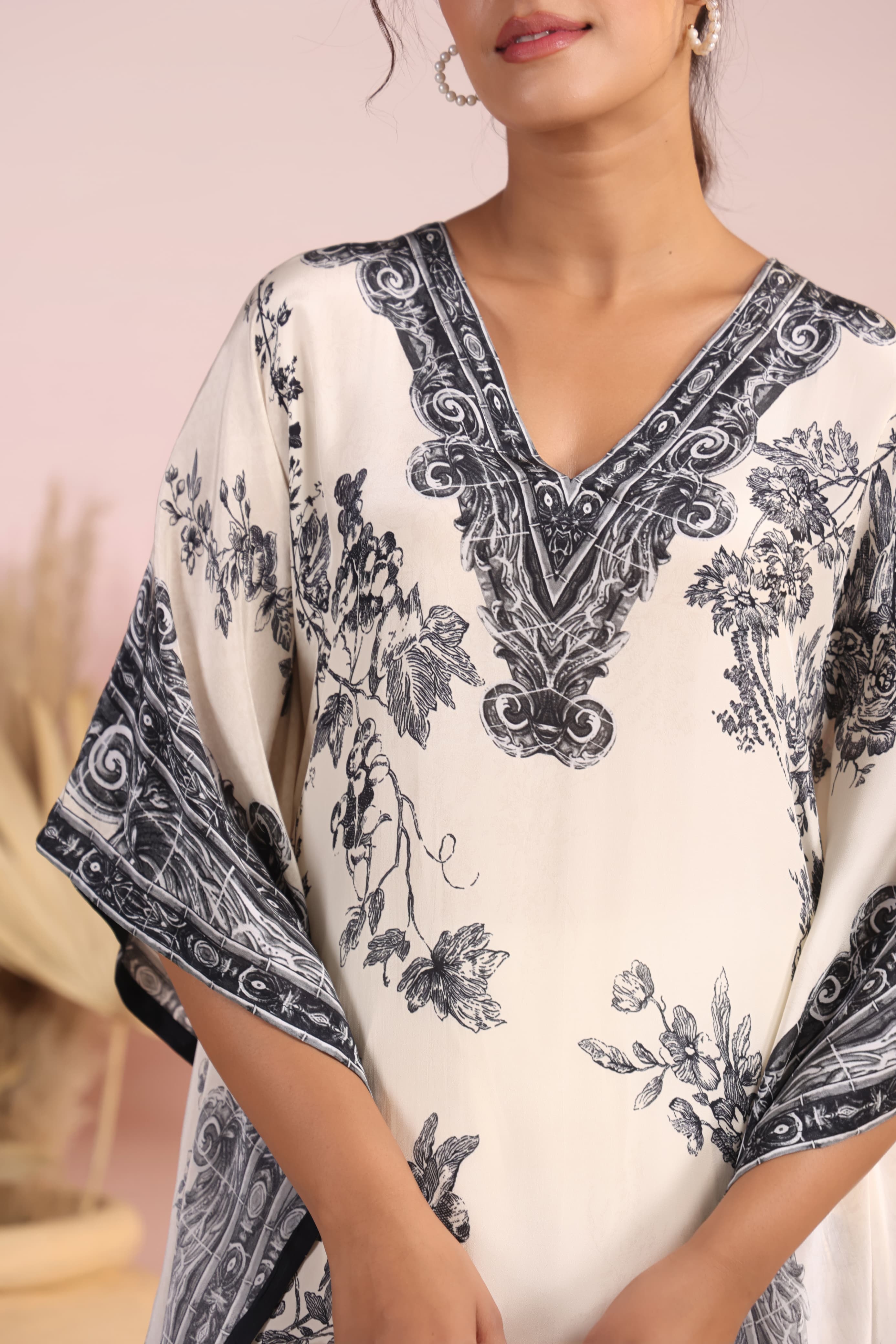 The Black and White Etheral crepe kaftan set