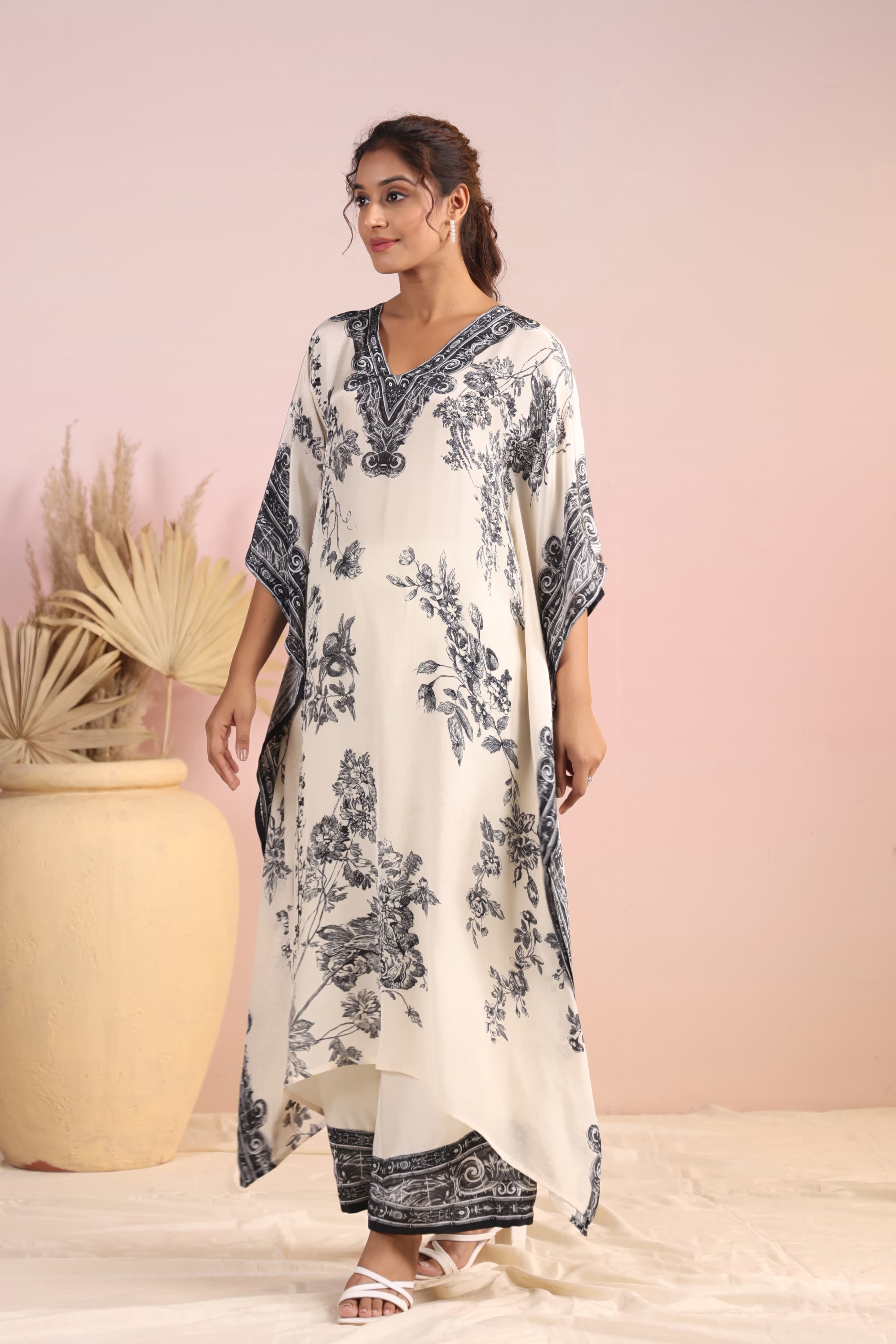 The Black and White Etheral crepe kaftan set