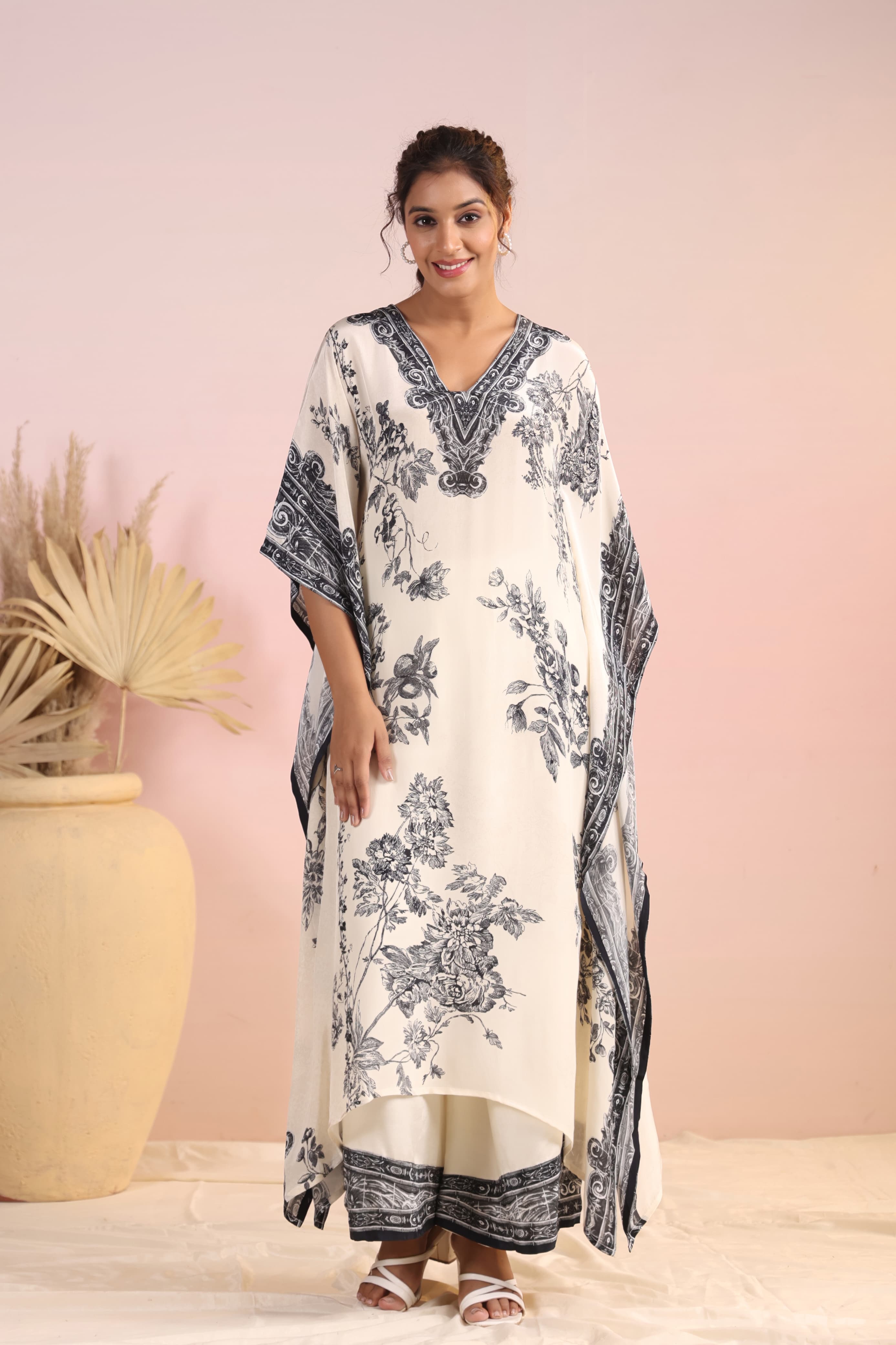 The Black and White Etheral crepe kaftan set