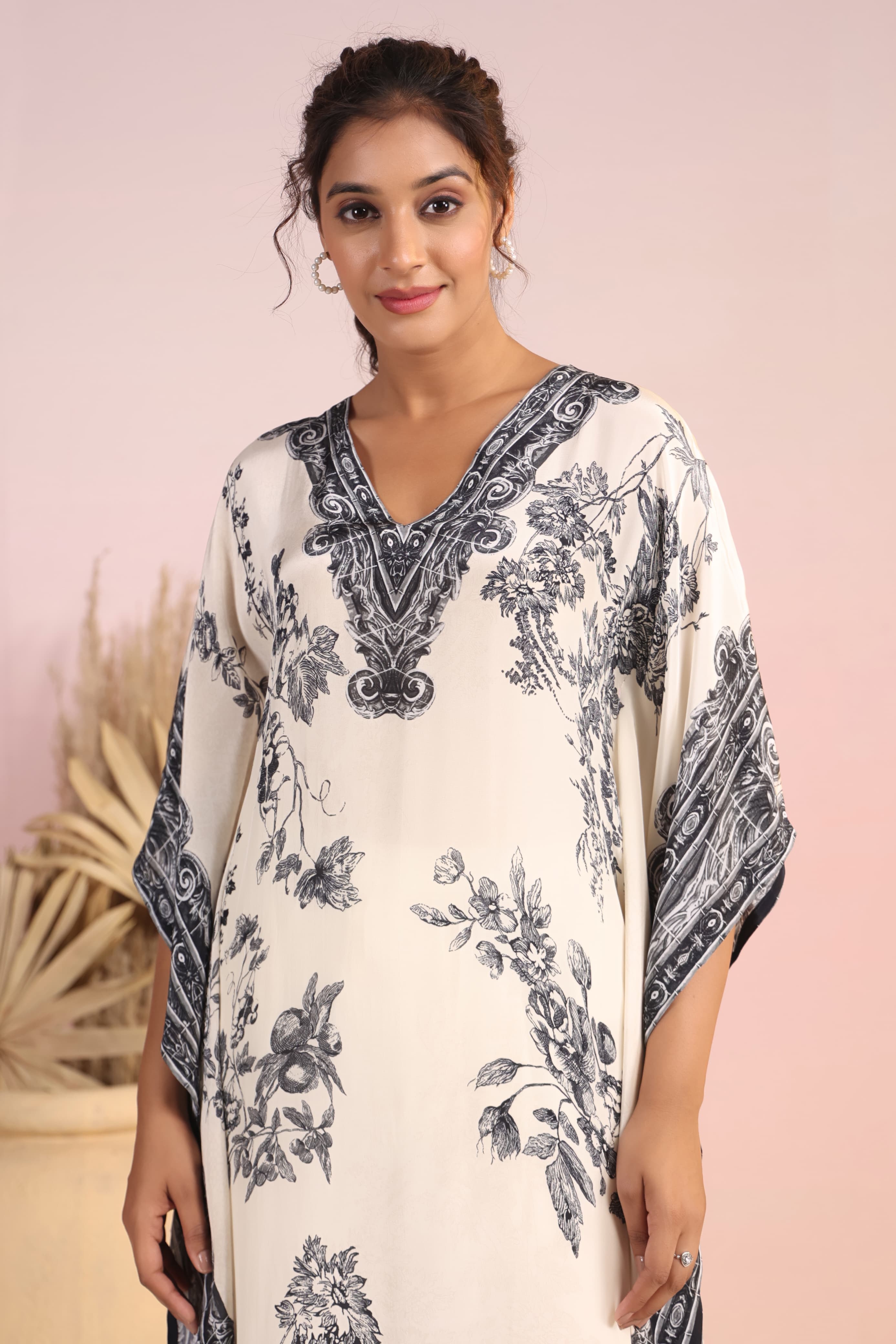 The Black and White Etheral crepe kaftan set