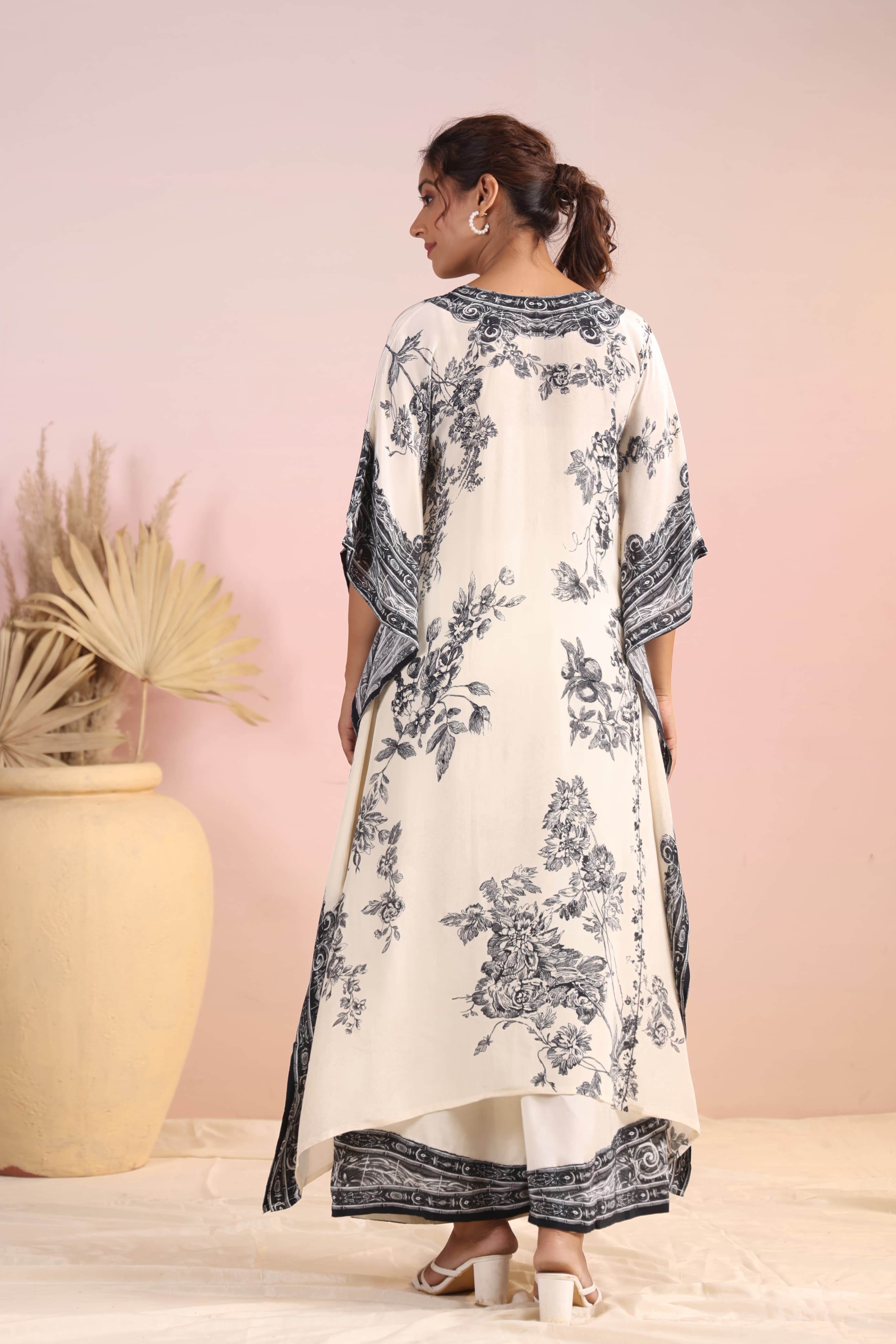 The Black and White Etheral crepe kaftan set