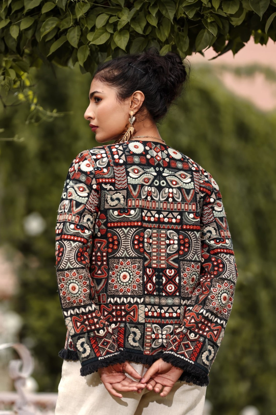 Black embroidered mirror work jacket