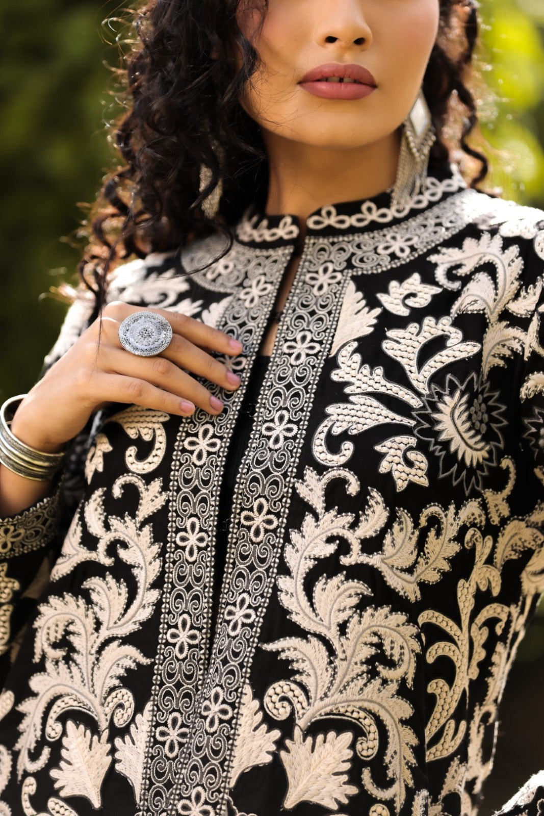 Black Ebon jacket with white embellished embroidery