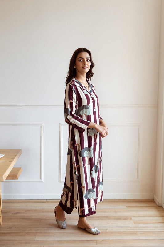Maroon stripe kurta with pant set