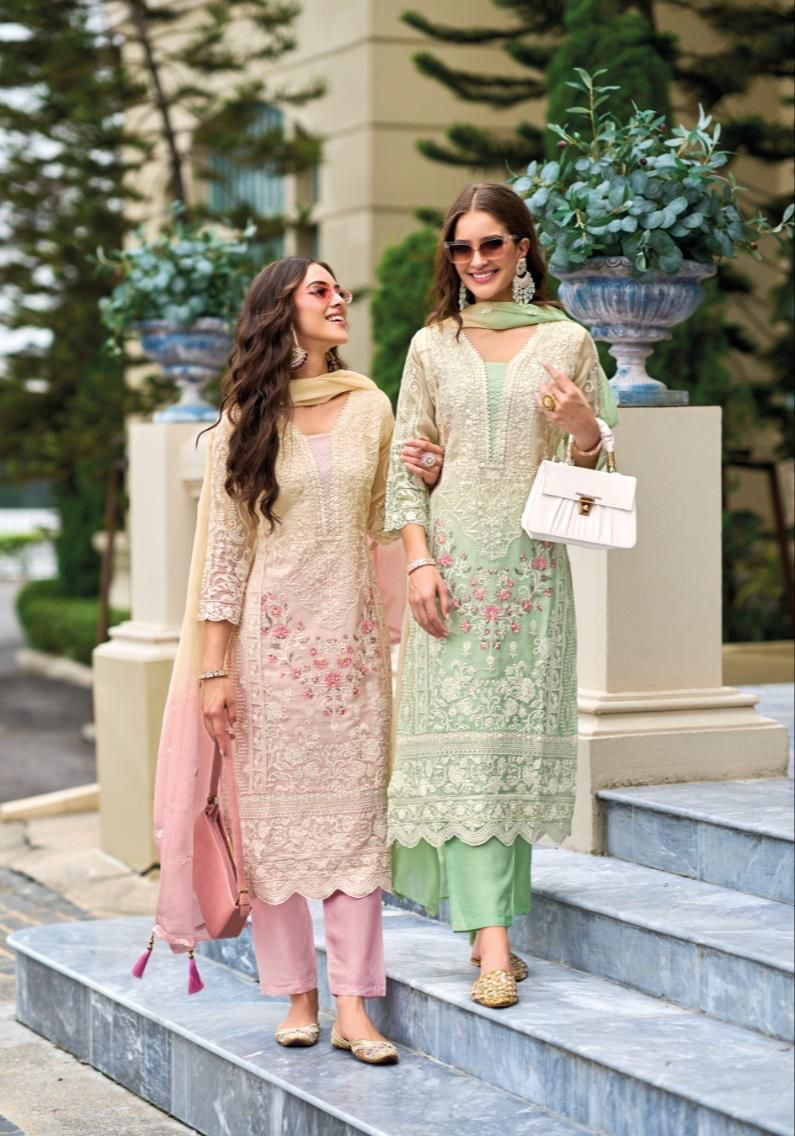 Blossom Grace Pure Organza Embroidered Suit Set