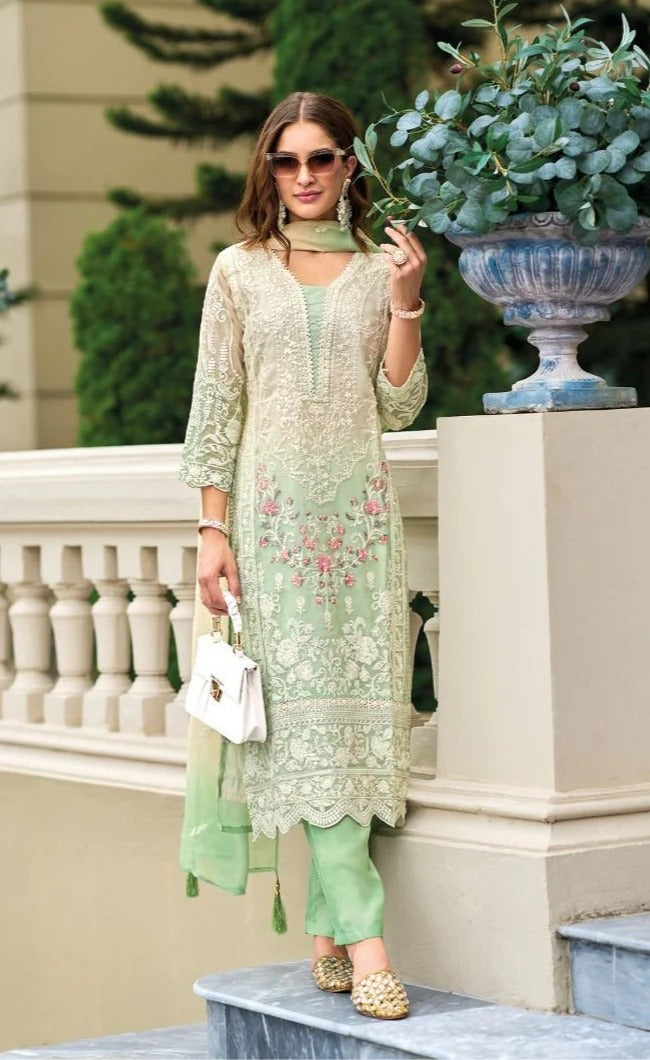 Blossom Grace Pure Organza Embroidered Suit Set