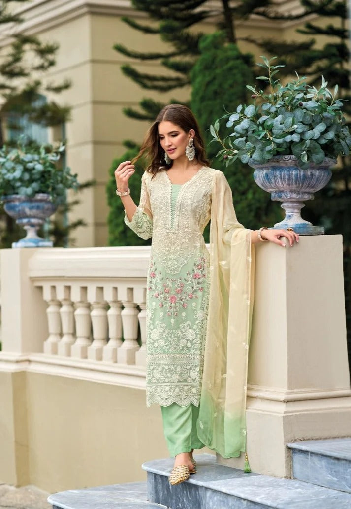 Blossom Grace Pure Organza Embroidered Suit Set