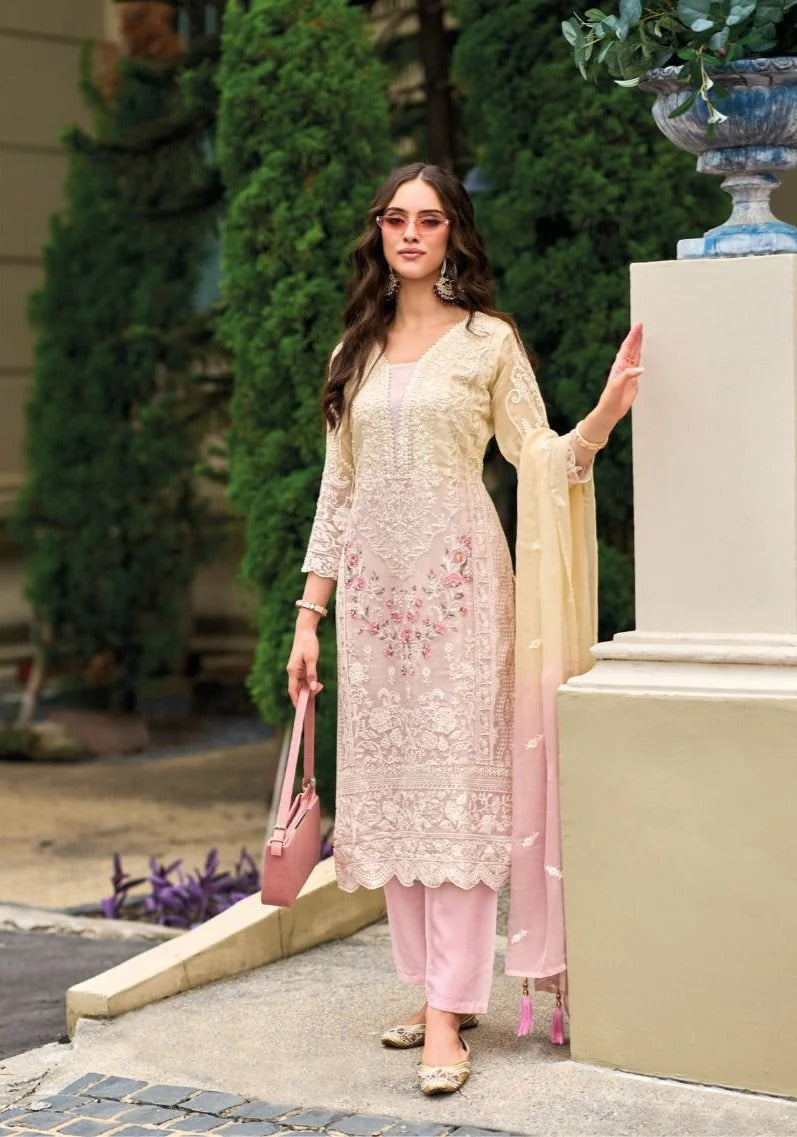 Blossom Grace Pure Organza Embroidered Suit Set