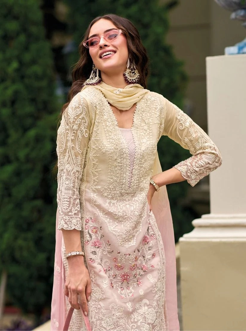 Blossom Grace Pure Organza Embroidered Suit Set