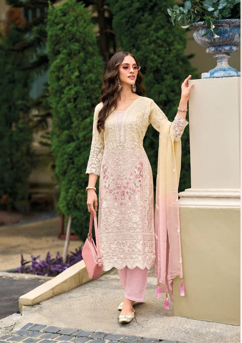 Blossom Grace Pure Organza Embroidered Suit Set