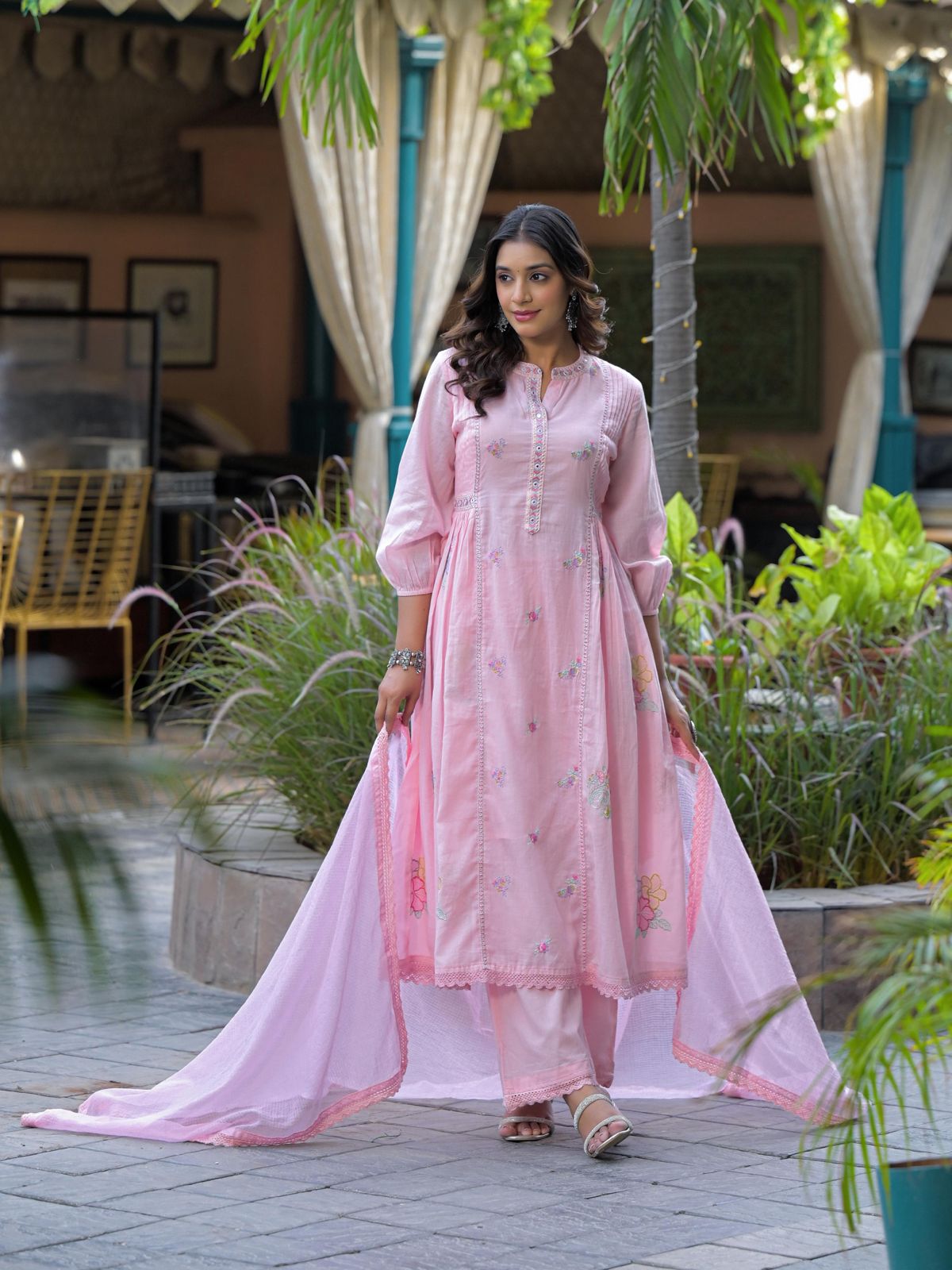 Pink Bloom on Emerald Mist