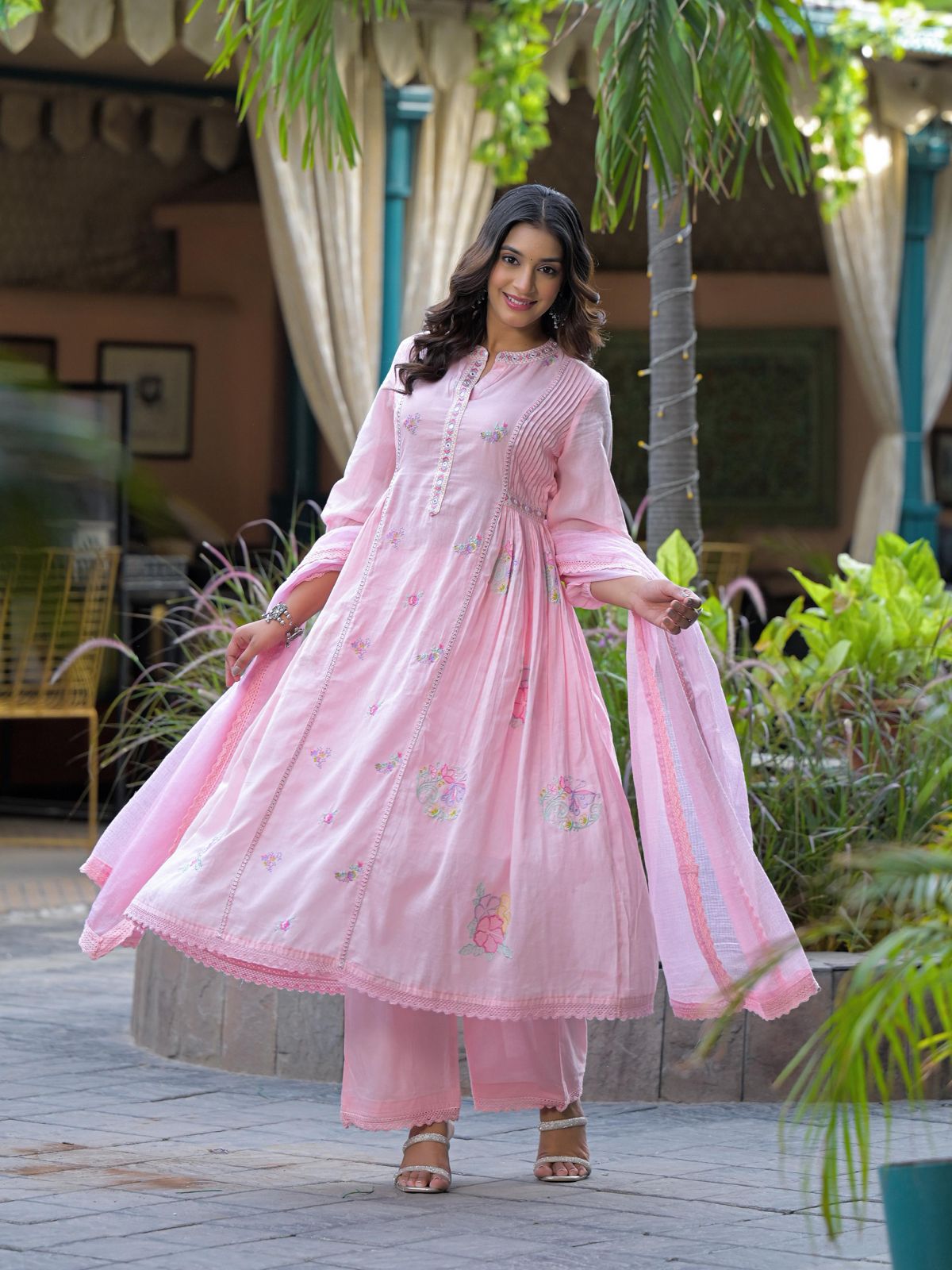 Pink Bloom on Emerald Mist