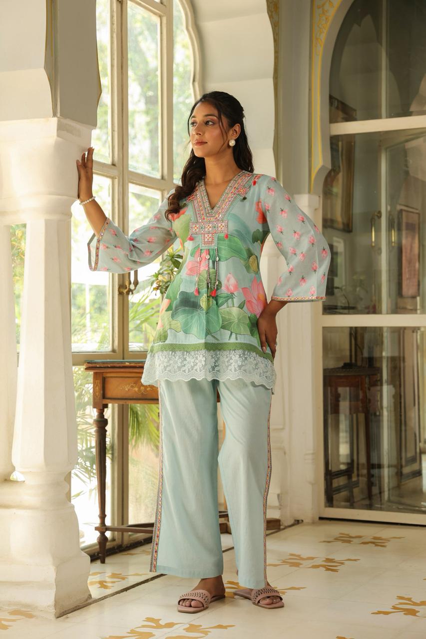 Lotus Bloom Harmony in Aqua Mist, Sunshine Beige & Peach Blush