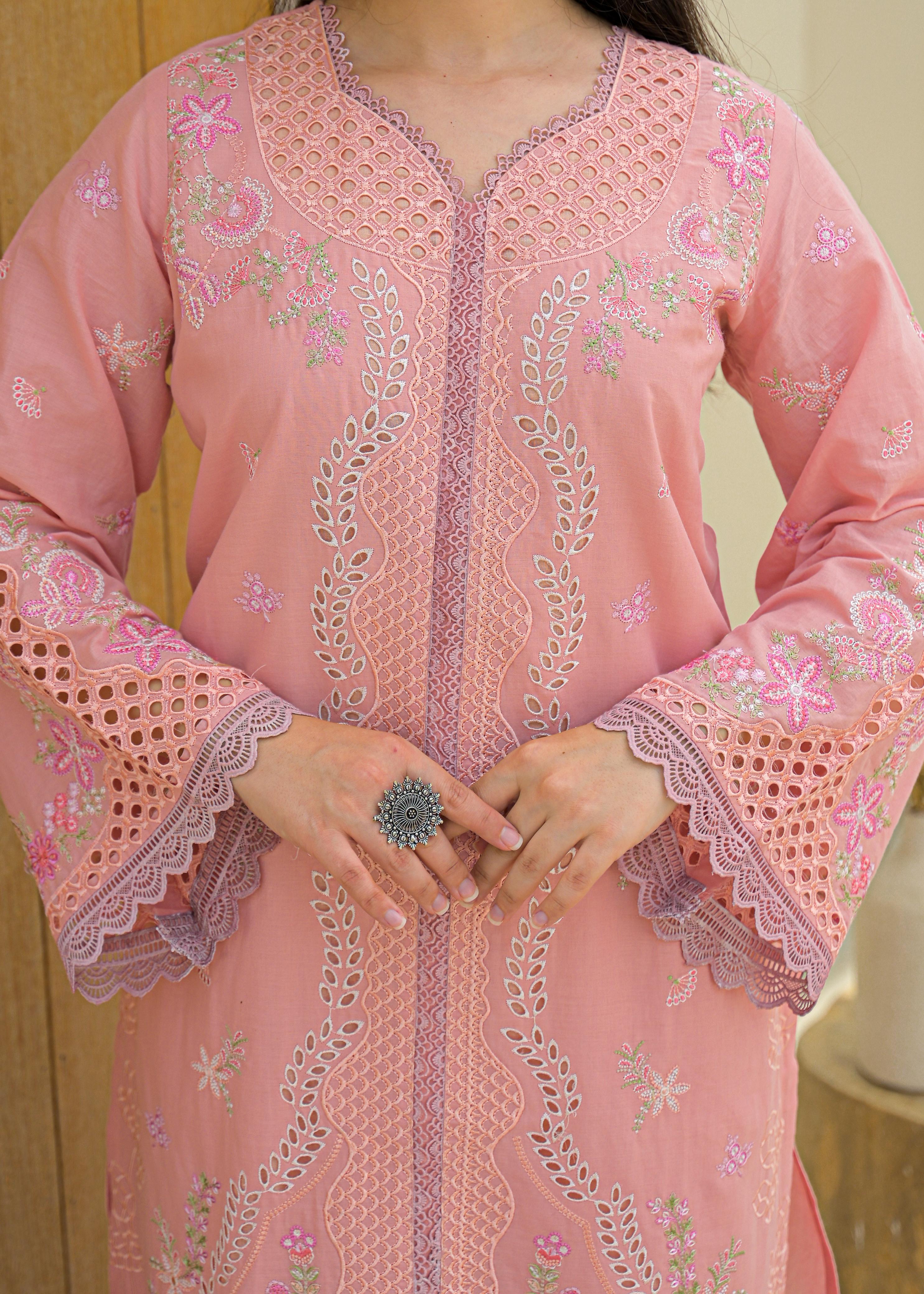 Soft Cotton Kurta set  with Floral Embroider