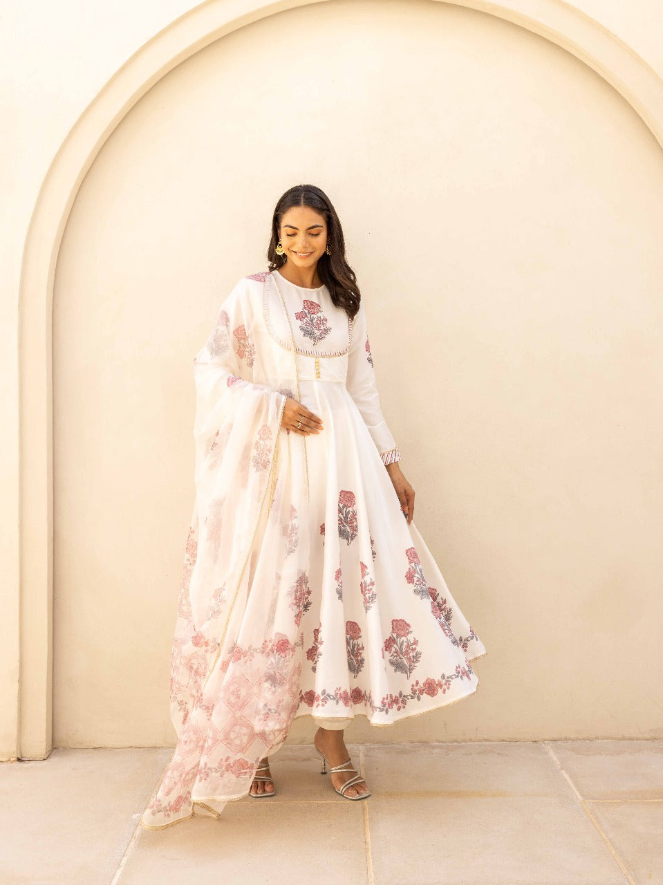 Blooming Grace Anarkali Set  Mint Green & Ivory White