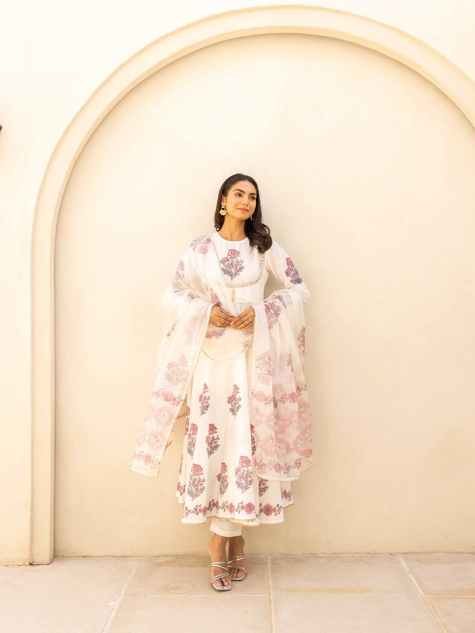 Blooming Grace Anarkali Set  Mint Green & Ivory White